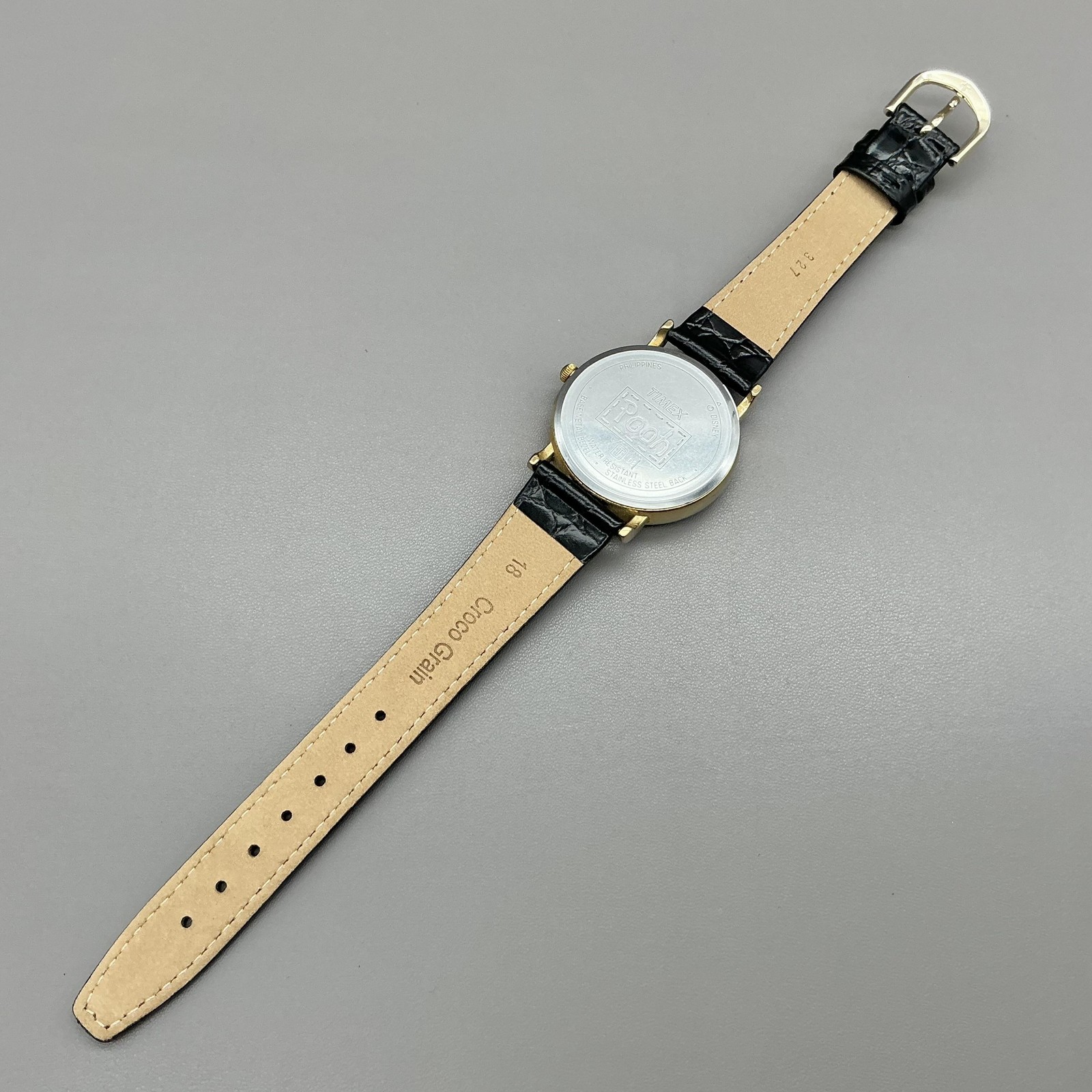 Timex Womens Watch Pooh Tigger Multicolor Dial Black Leather Strap Quartz Analog