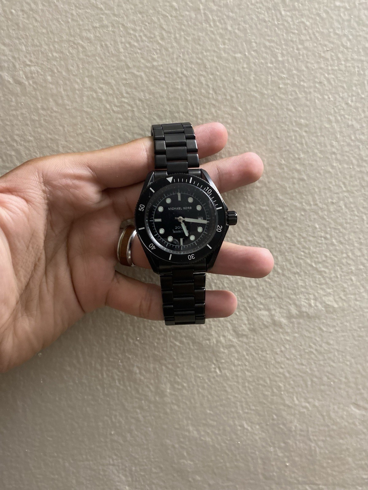 Michael Kors Maritime Mens 200m Diver Watch Black Dial Date Stainless Steel Band