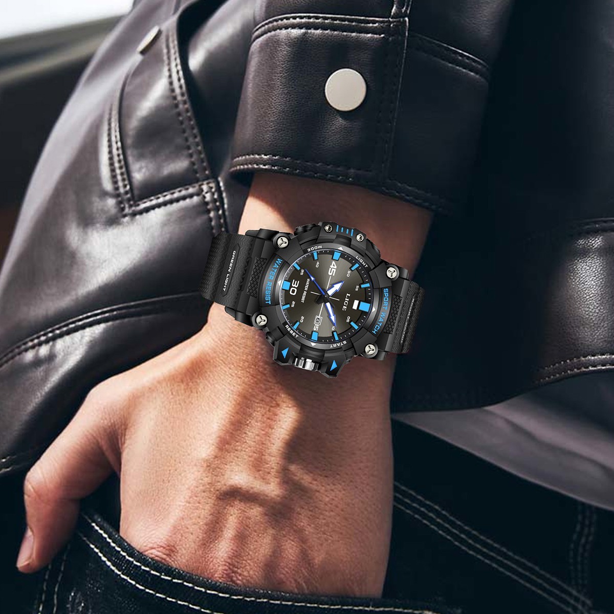 LIGE Men Watch Big Dial Quartz Analog Date Luminous Waterproof Sports Wristwatch