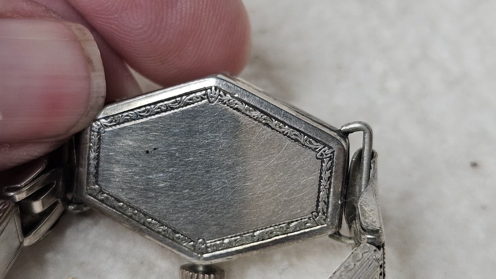 Art Deco Manfred 18KT White GF Mechanical Windup Ladies Watch-16 Jewels -WORKS