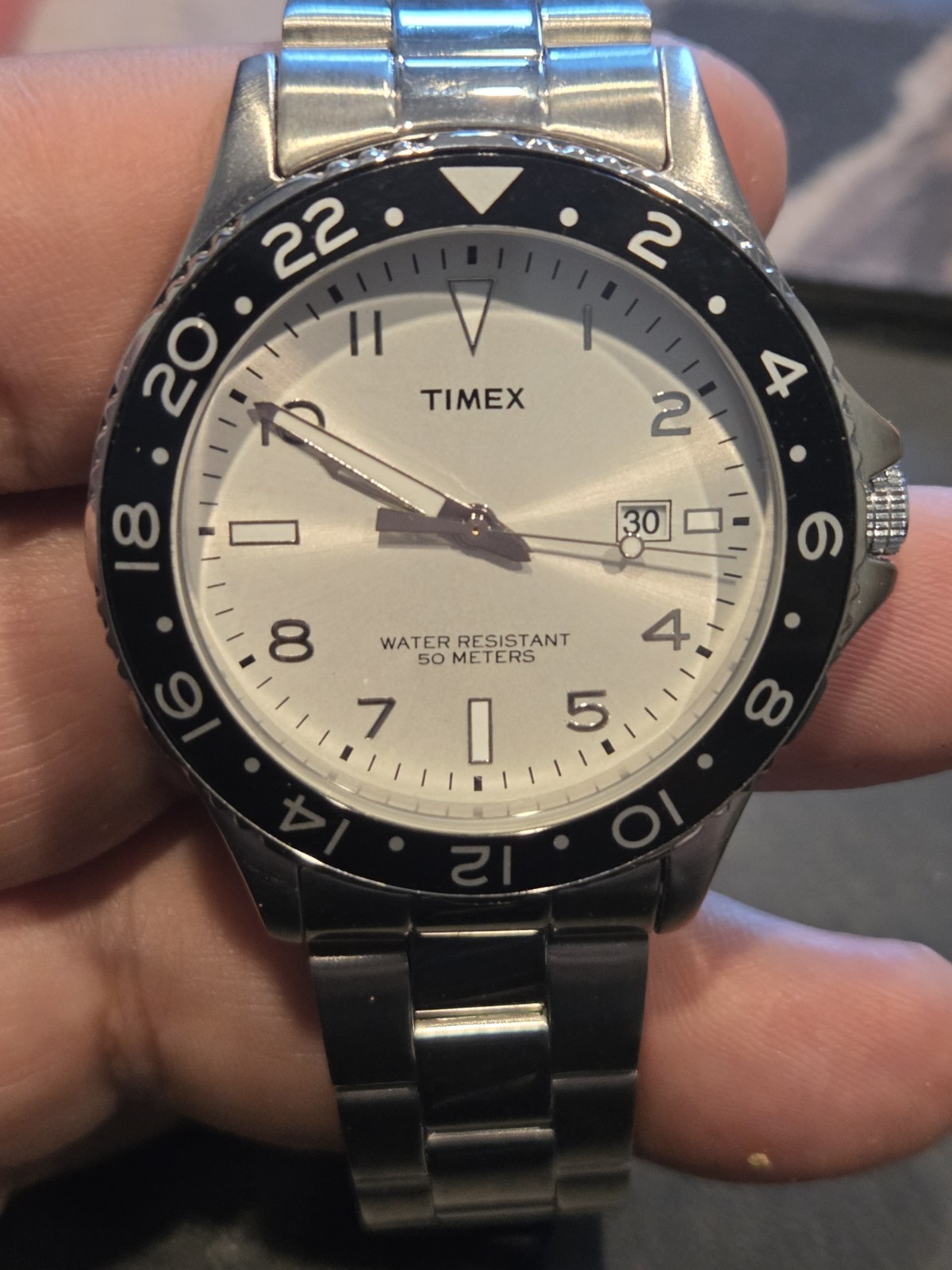 Timex Kaleidoscope Dive Watch Men 42mm Silver Dial Steel Date T2P027 EUC C122A