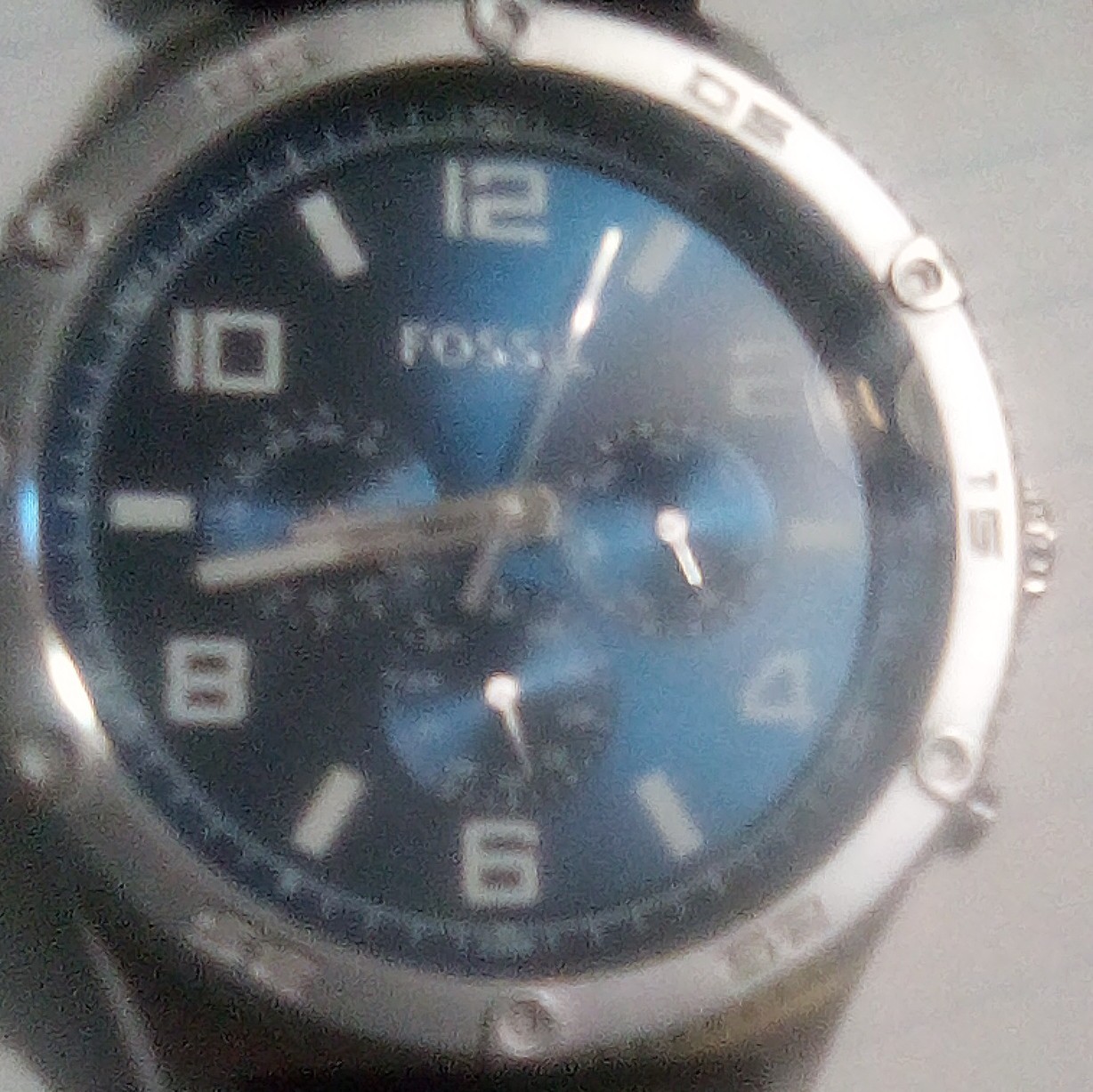 Fossil Men’s Blue Analog Dial Quartz Watch Black Leather Strap 50m WR