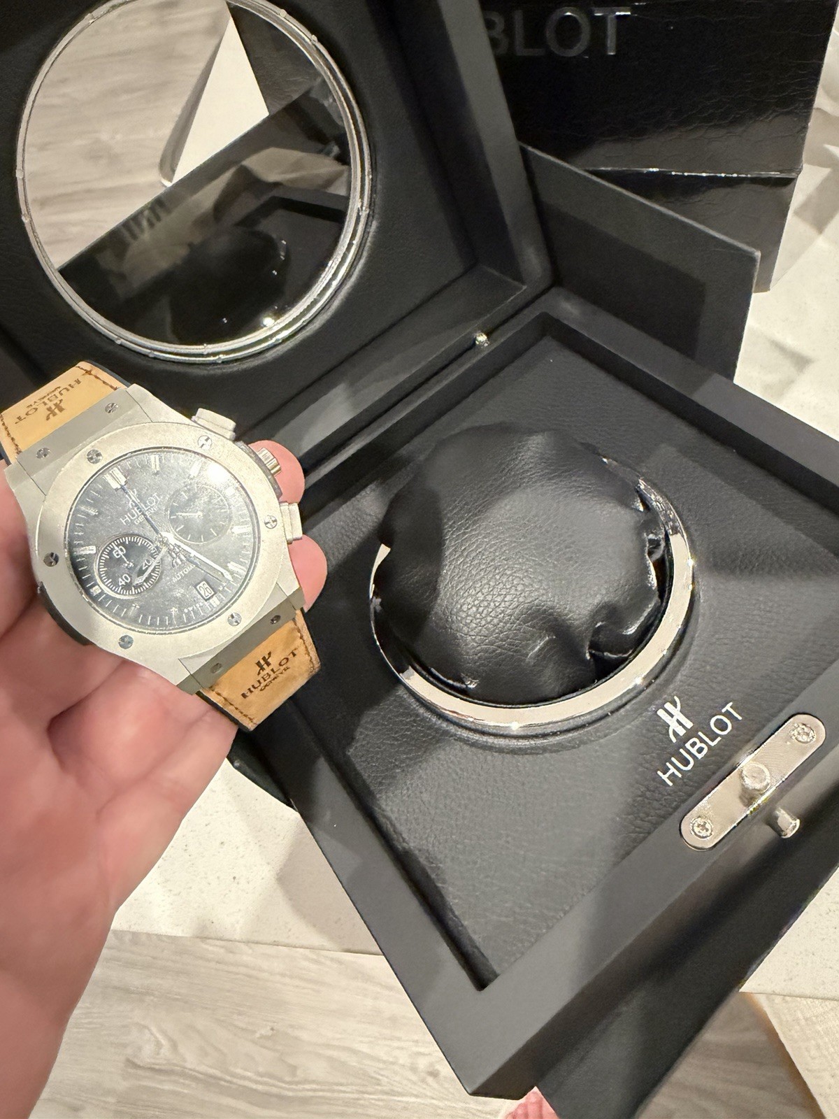 Hublot Big Bang Auto Chronograph Date Black Dial Steel Rubber Strap Box
