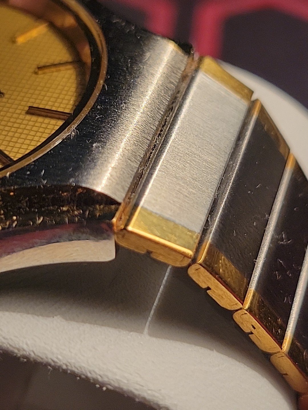 Ermex Watch 1986 NOS Gold Toned Circular Square Brushed Silver Works Mint Aristo