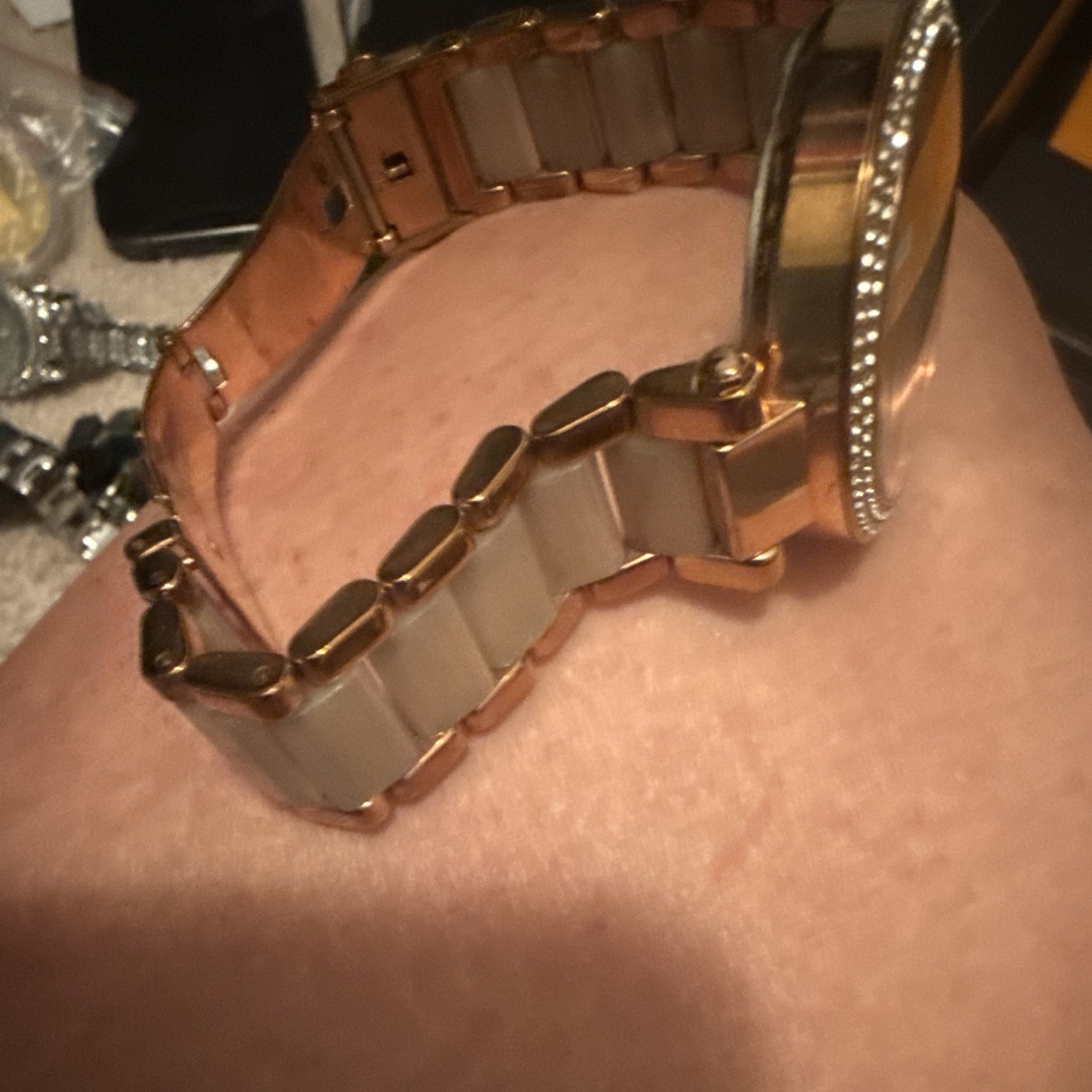 Michael Kors MK Rose Gold-Tone Quartz Logo Dial Gem-Set Bezel Bracelet
