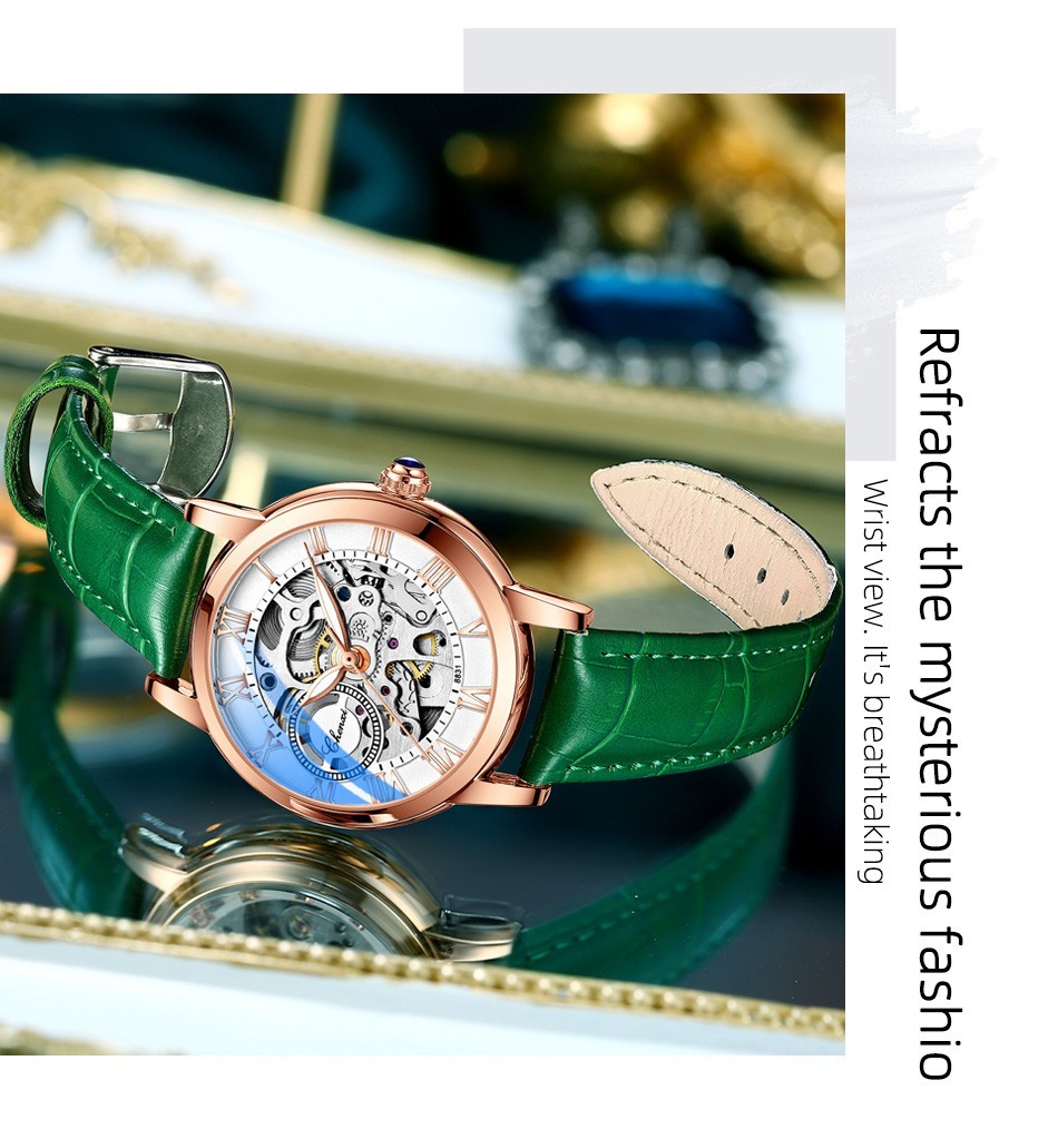 CHENXI Women’s Gril Female Hollow Out Roman Numerals Automatic Mechanical Watch