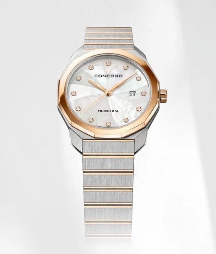 Concord Mariner White MOP Stainless Steel Diamond Dial 18K Gold Watch 0320470