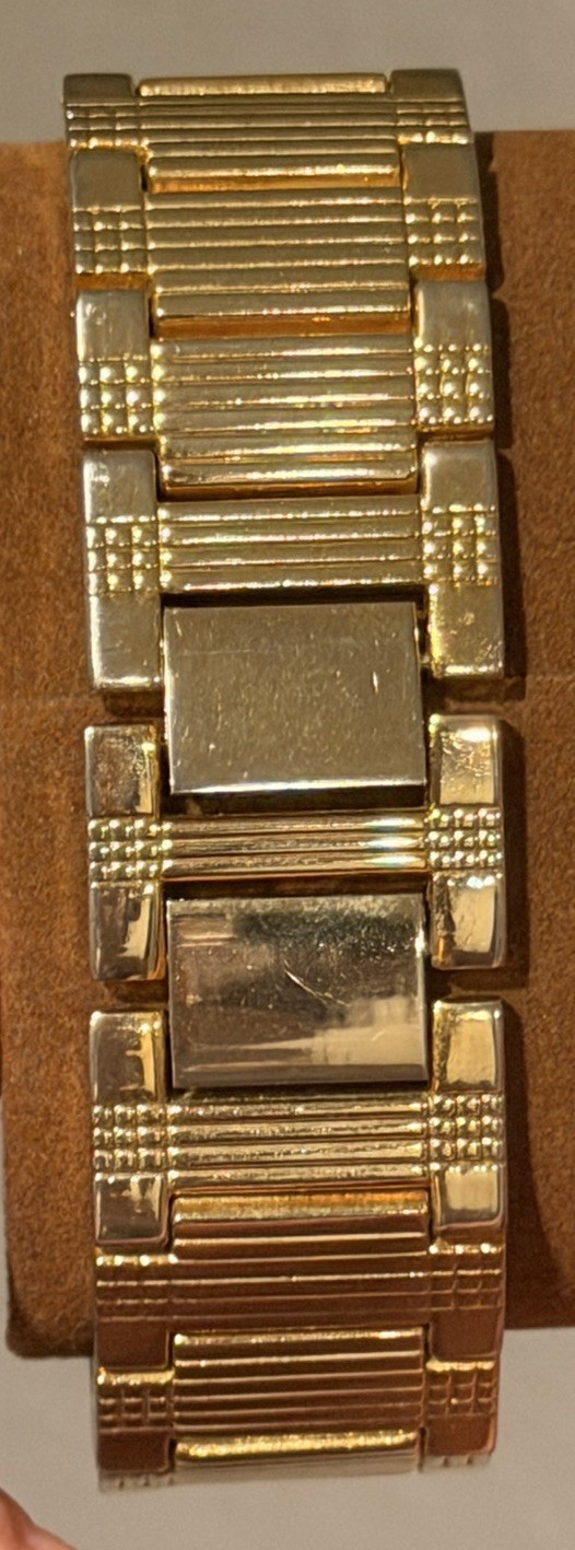 Benrus Quartz Gold Tone Rectangle Tank Analog Watch Metal Bracelet Stick Dial