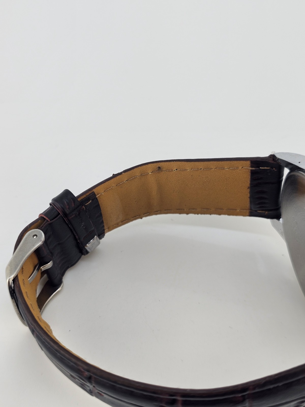 Men’s Analog Watch 45MM Brown Dial Dark Brown Faux Leather Bands New Battery