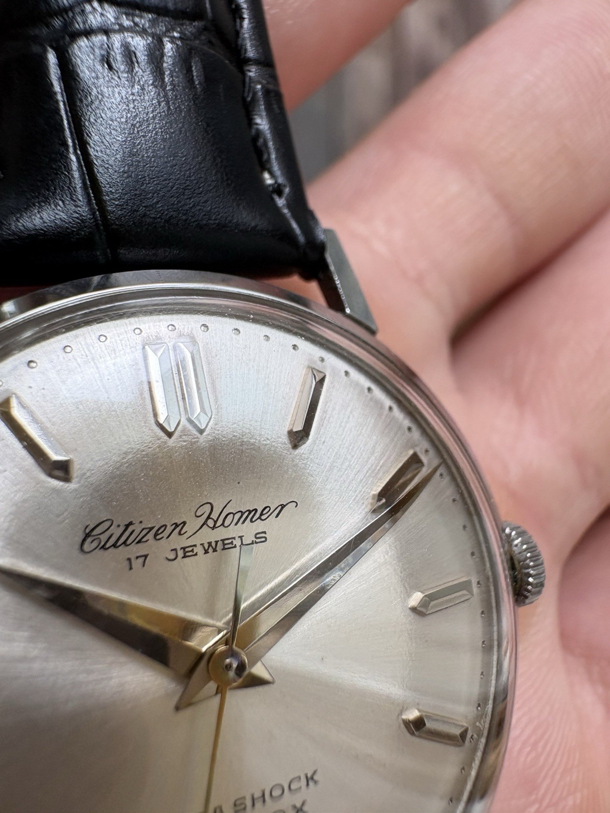 Vintage CITIZEN Homer 17 Jewels Hand-Wind Parashock Silver Dial Mens Watch Japan